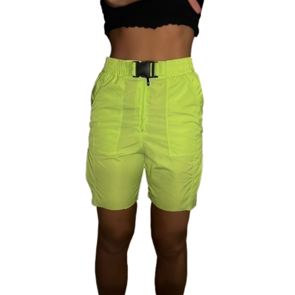 ZARA size xs neon yellow polyester puffer cargo shorts - Picture 4 of 6